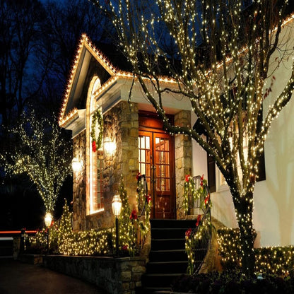 Festive Lights IP65 Waterproof Outdoor Christmas String Lights - 25ft Green Wire for Patio Pergola and Garden Pathway, 50 LED Connectable