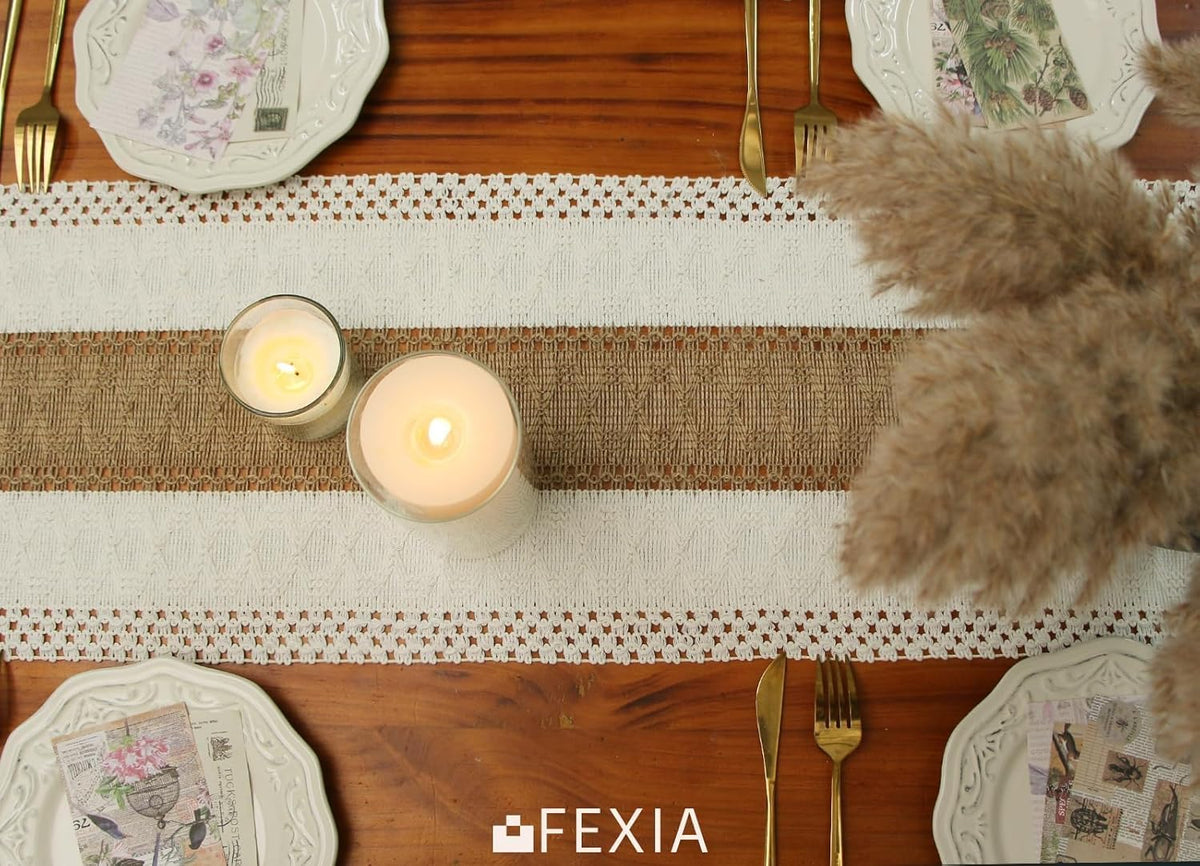 FEXIA Rustic Outdoor Table Runner 72 Inch Length Weather Friendly Boho Decor for Patio Console and Open Air Dining Entertaining