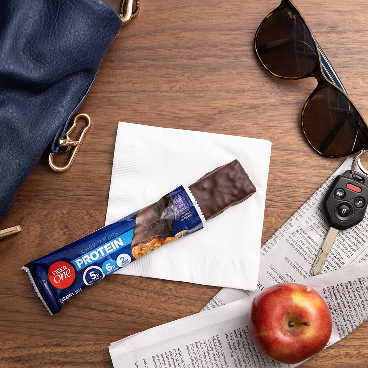 Fiber One Caramel Nut Chewy Protein Bars — Lunch Box Treat for Kids and Older Students, 5 ct Box