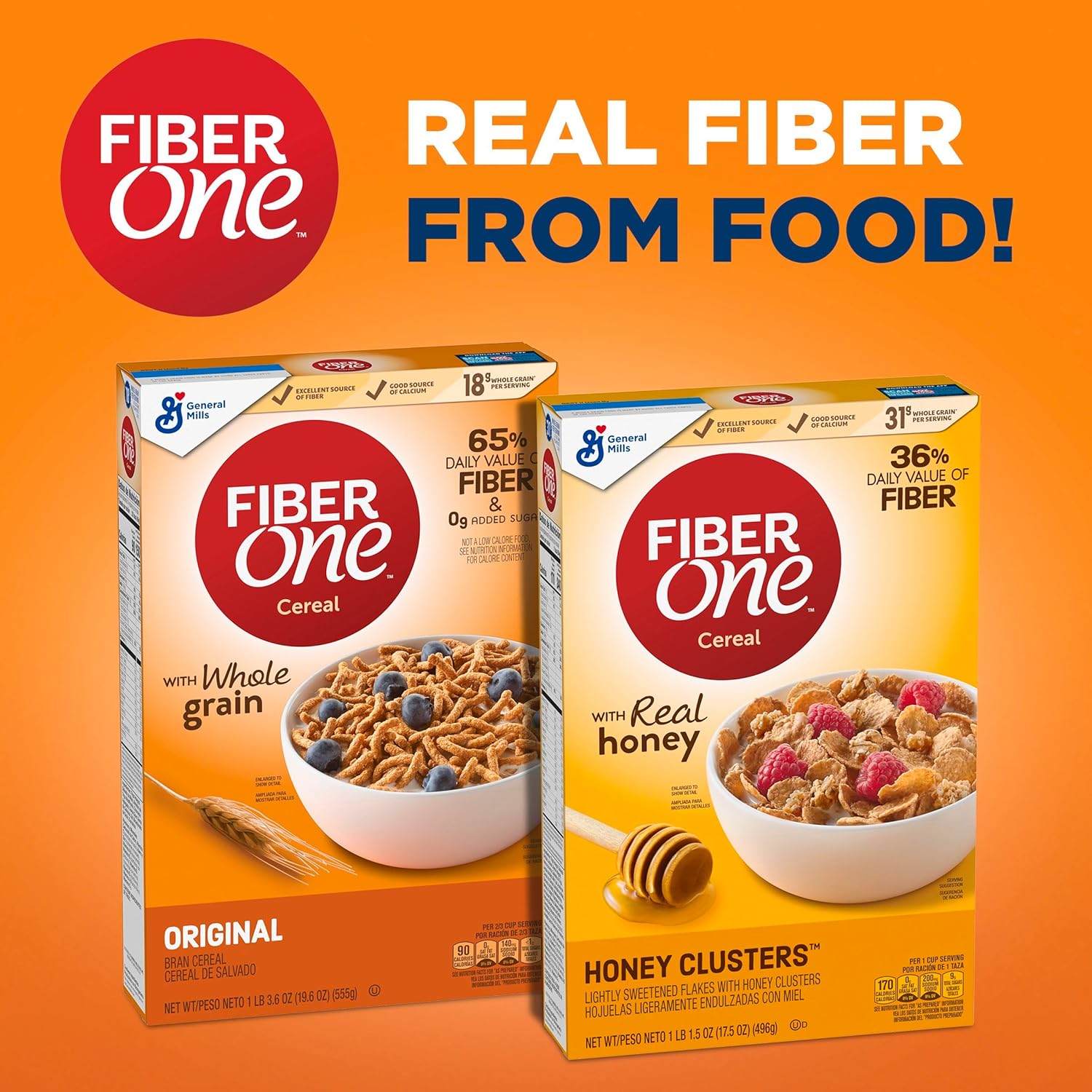 Fiber One Honey Clusters Cereal – Kid-Friendly Breakfast Cereal, Lightly Sweetened Honey Clusters for the Family Table