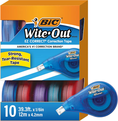 film-based tear-resistant correction tape (39.3 ft per dispenser) that tears cleanly at the correction point