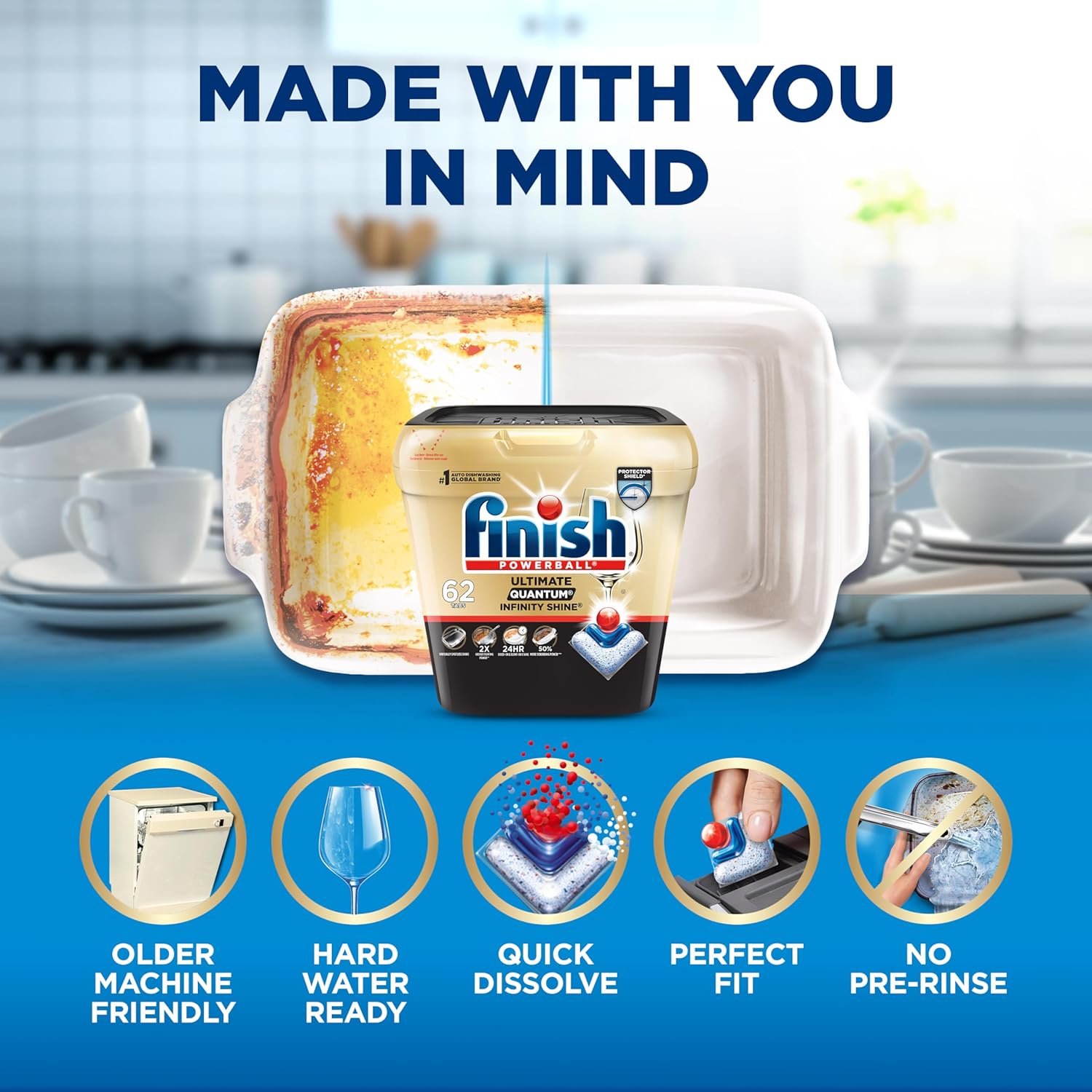 Finish Ultimate Quantum Infinity Shine Dishwasher Pods – Design-Conscious Dish Soap for Open-Plan Kitchens