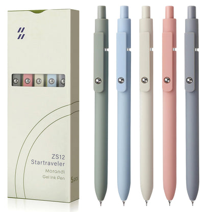 FIOVER 5pcs Gel Pens Quick Dry Ink Pens Fine Point Premium Retractable Rolling Ball Gel Pens Black Ink Smooth Writing for School Office Home