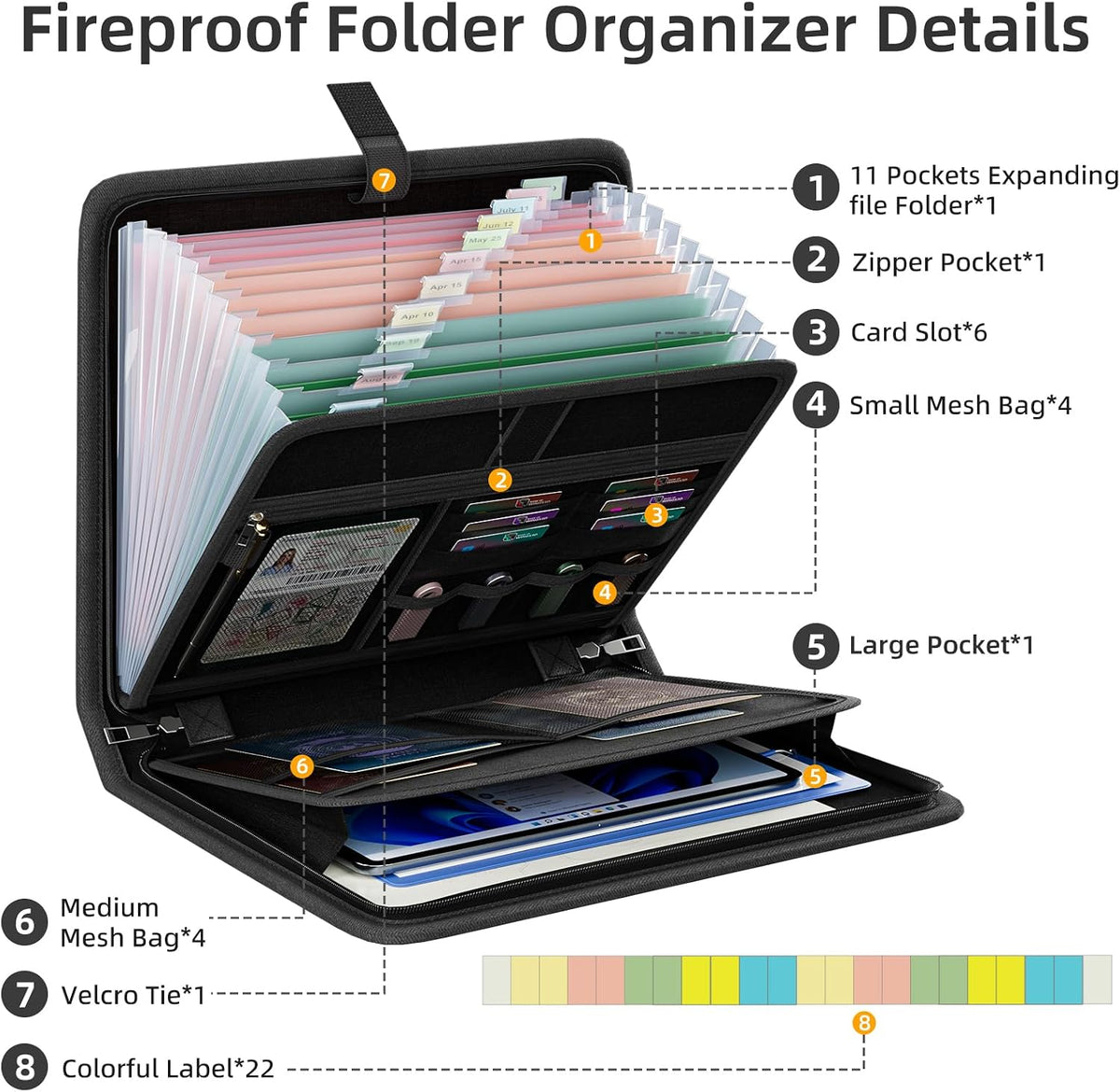 FireShield Docs Fireproof Accordion File Organizer – Expandable A4 Letter Compatible Folder with Built In Zipper Pocket for Remote Workers