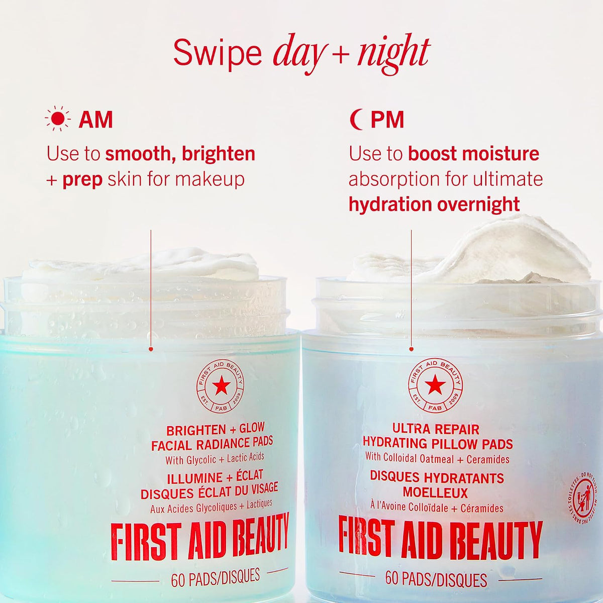 First Aid Beauty Brighten + Glow Facial Radiance Pads – Restorative Overnight Exfoliation Ritual, Compostable AHA Pads for Brighter Skin