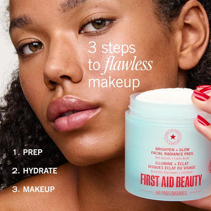 First Aid Beauty Brighten + Glow Facial Radiance Pads – Restorative Overnight Exfoliation Ritual, Compostable AHA Pads for Brighter Skin