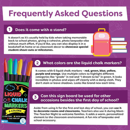 First Day of School Board for Teachers, Classroom Back to School Photo Station Supply with Reusable Chalk Marker Surface