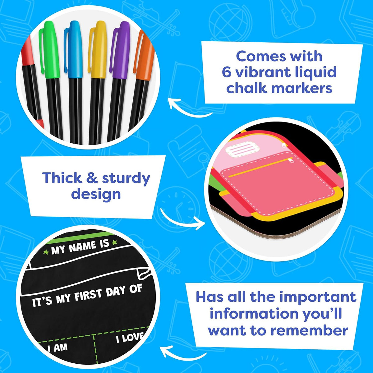 First Day of School Board for Teachers, Classroom Back to School Photo Station Supply with Reusable Chalk Marker Surface