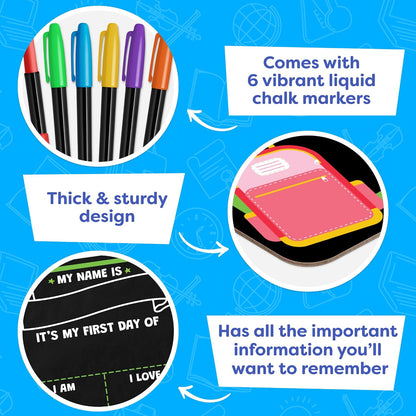First Day of School Board for Teachers, Classroom Back to School Photo Station Supply with Reusable Chalk Marker Surface