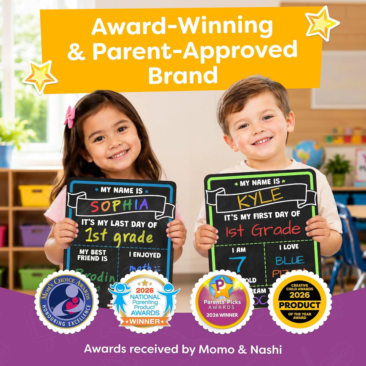 First Day of School Board for Teachers, Classroom Back to School Photo Station Supply with Reusable Chalk Marker Surface