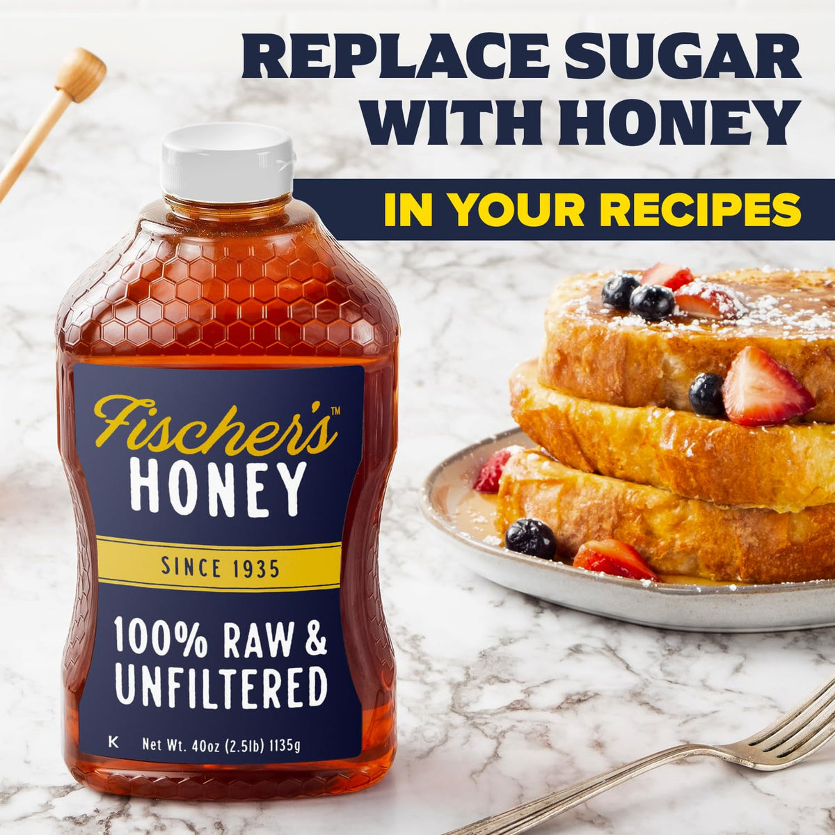 Fischer's Family-Size Wildflower Honey – Gift-Ready Natural Sweetener for Hosts and Coffee Enthusiasts
