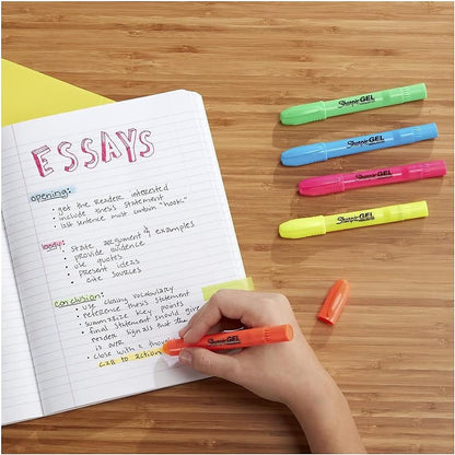 five assorted fluorescent colors: pink, yellow, orange, green, blue