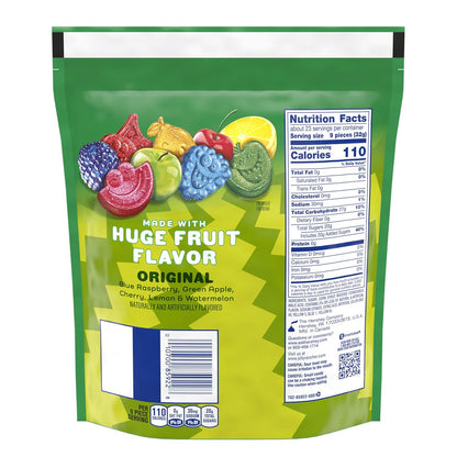 five assorted fruit flavors: watermelon, green apple, cherry, lemon, and blue raspberry