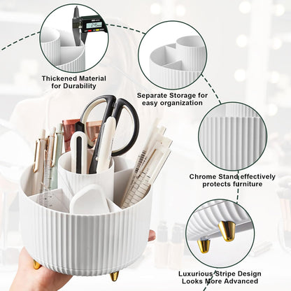 five divided compartments for brushes, lipsticks, and small accessories