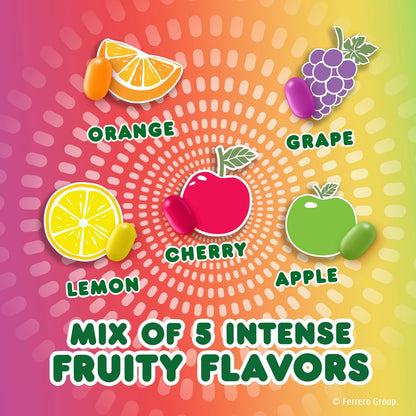 five fruit flavors per pack: orange, lemon, apple, cherry, and grape