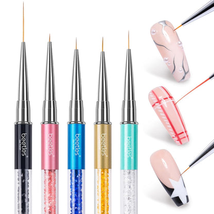 five liner brush sizes: 5mm (pink), 7mm (dark blue), 9mm (golden), 11mm (cyan), 20mm (black)