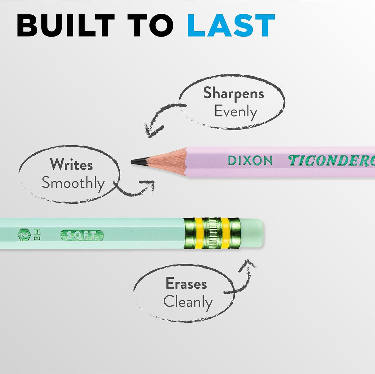 five pastel color exterior with matching eraser per pencil
