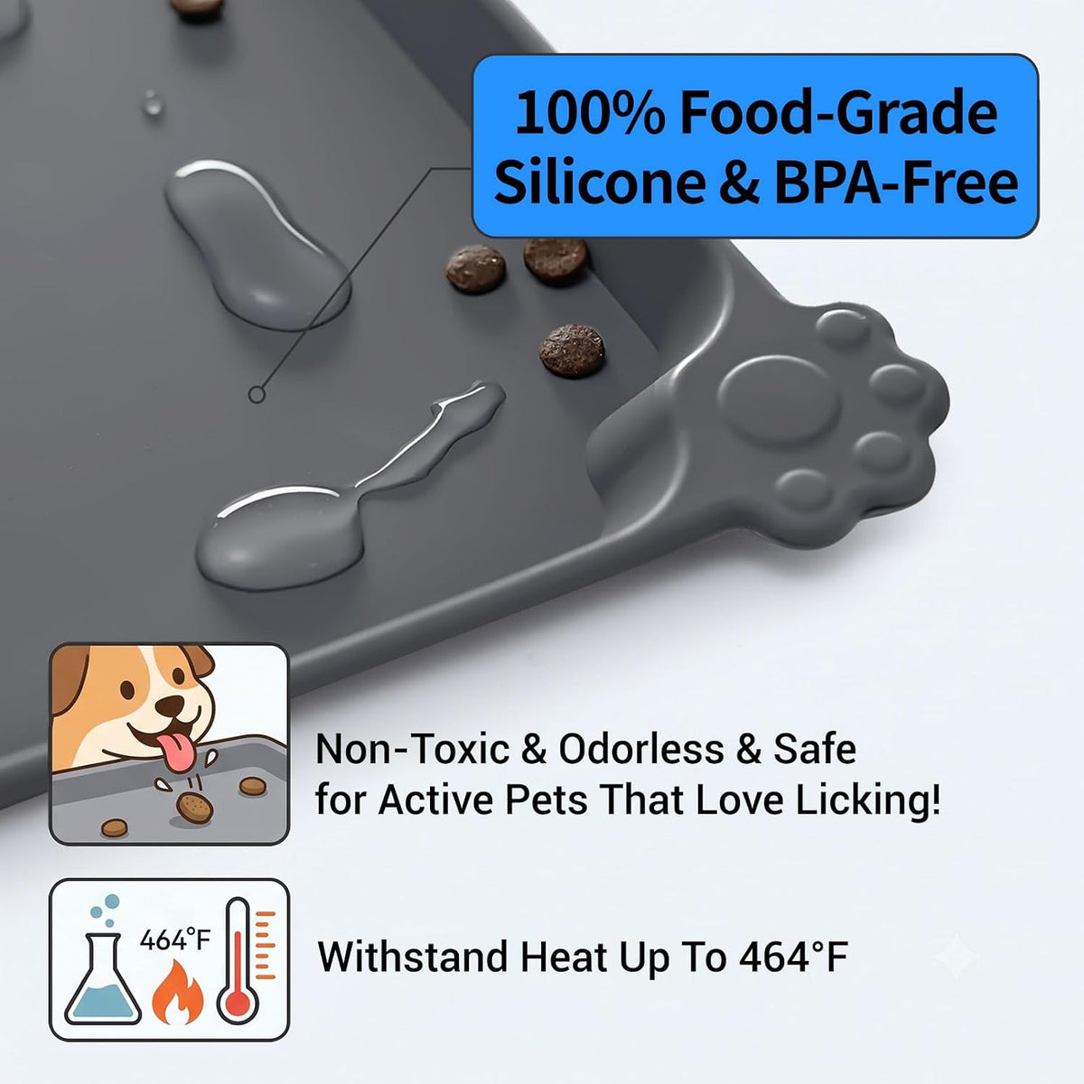 five size options from 18.5"x11.5" up to 32"x24" to fit anything from a single cat bowl to a multi-bowl station