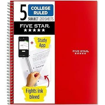 Five Star 5-Subject Spiral Notebook – One-Binder Replacement for a Cleaner Desk Setup