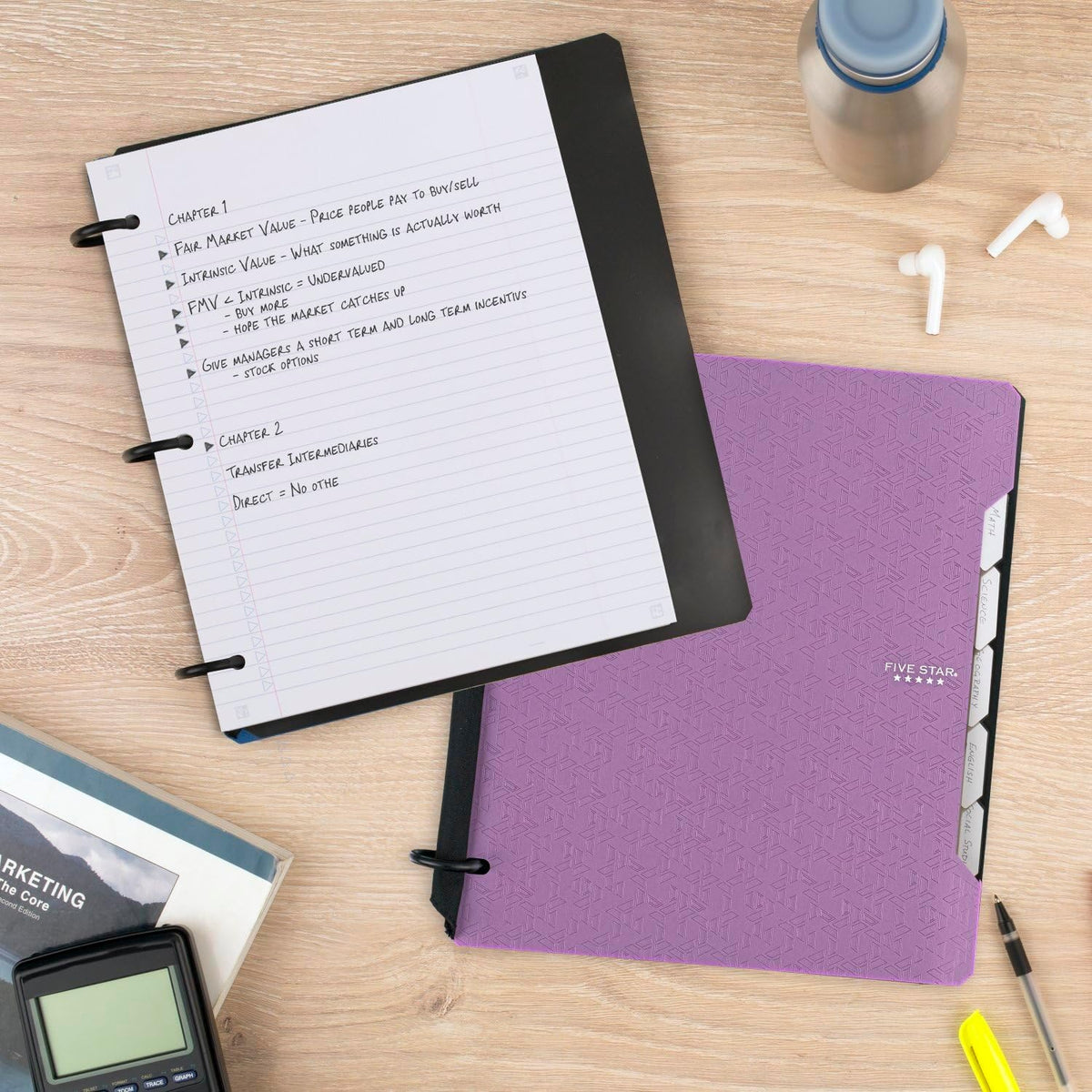 Five Star Flex Refillable Notebook + Study App for Focused Dorm Study Sessions, 1 Inch TechLock Rings and 60 College Ruled Sheets