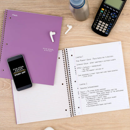 Five Star Spiral Notebook + Study App – Reinforced Pocket Notebook for Student Supply Lists, 4 Pack