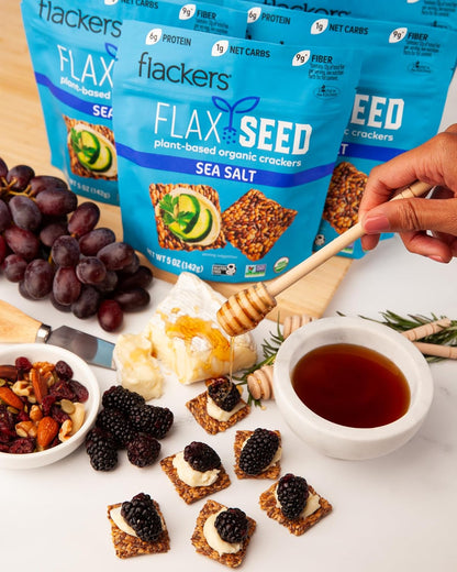 Flackers Organic Rosemary Flaxseed Crackers – Gourmet Hostess Gift for Charcuterie and Wine Pairings