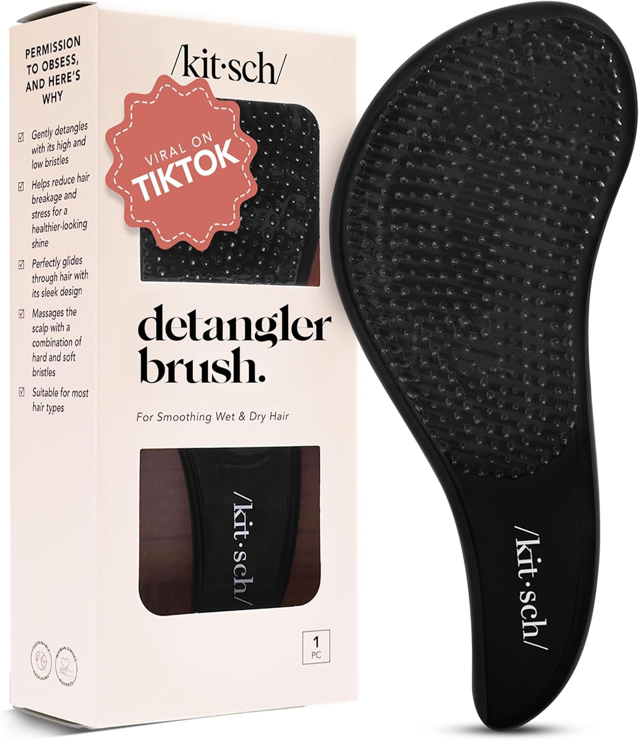 flexible dual-length bristle pattern (firm and soft bristles) for fast knot separation