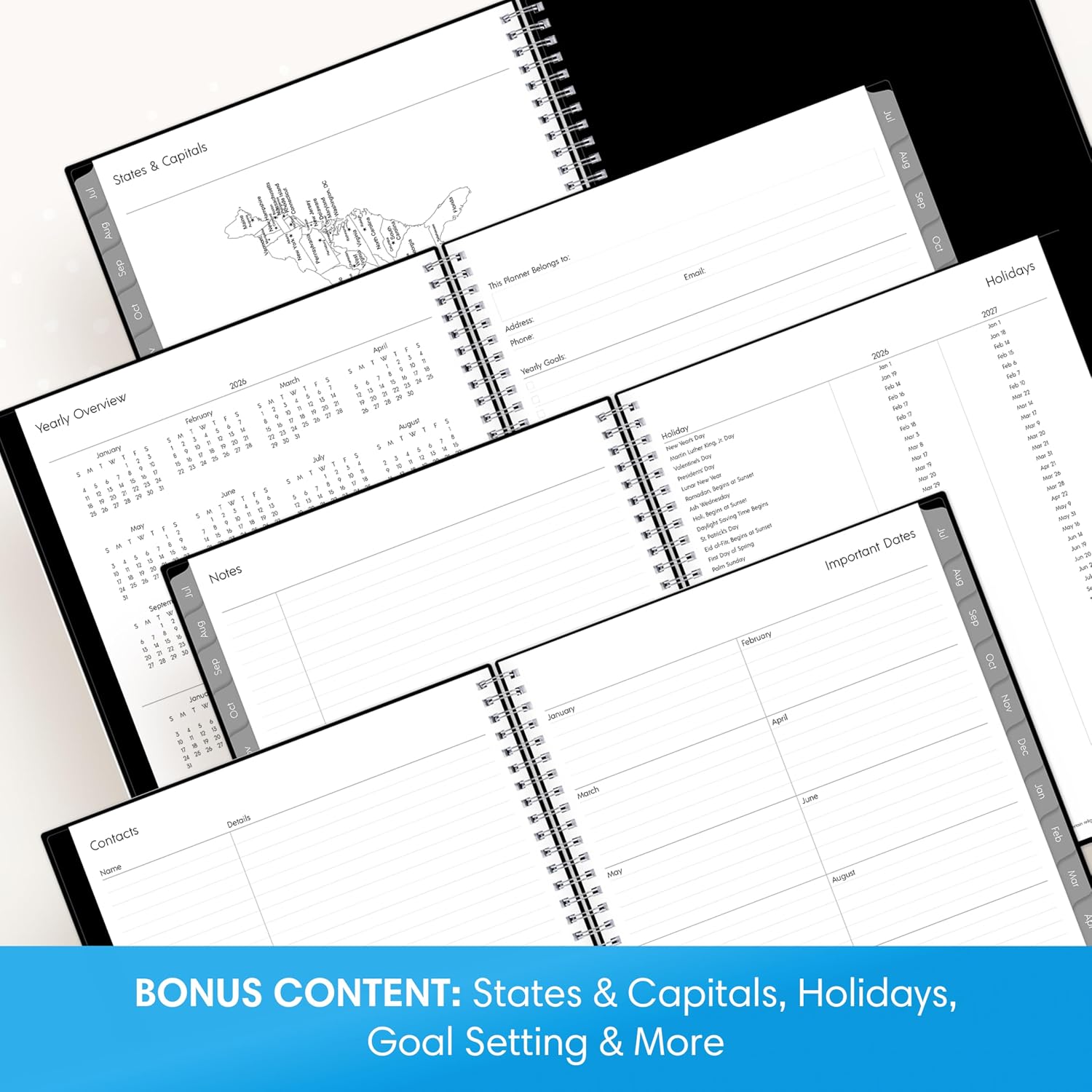 flexible polyurethane cover with wirebound binding and durable laminated tabs