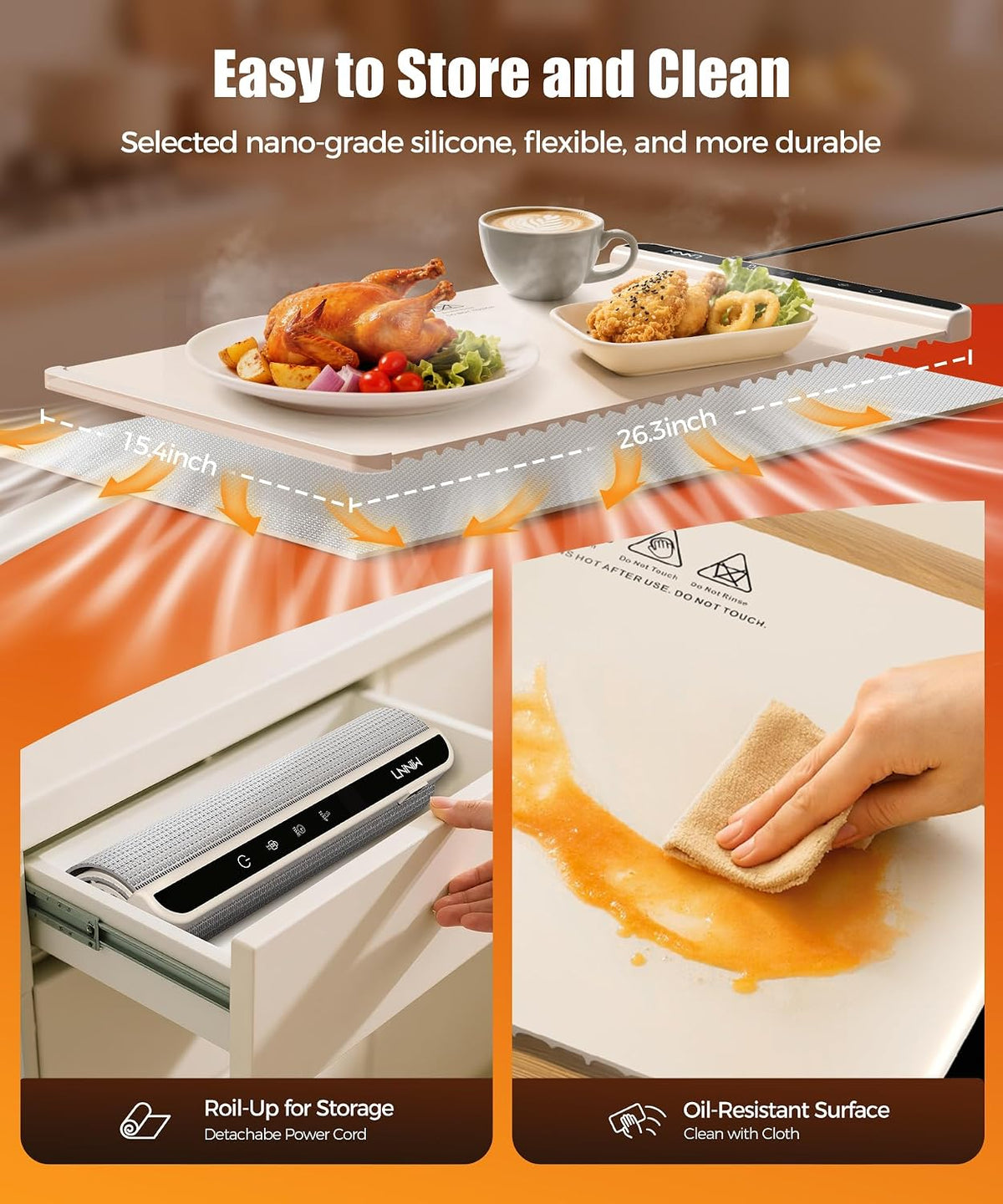 flexible silicone surface compatible with glass, ceramic, and stainless steel