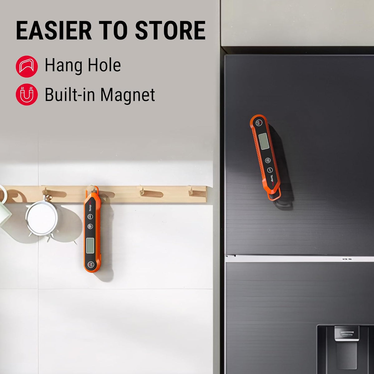 foldable probe design with magnetic back and integrated hanging hook