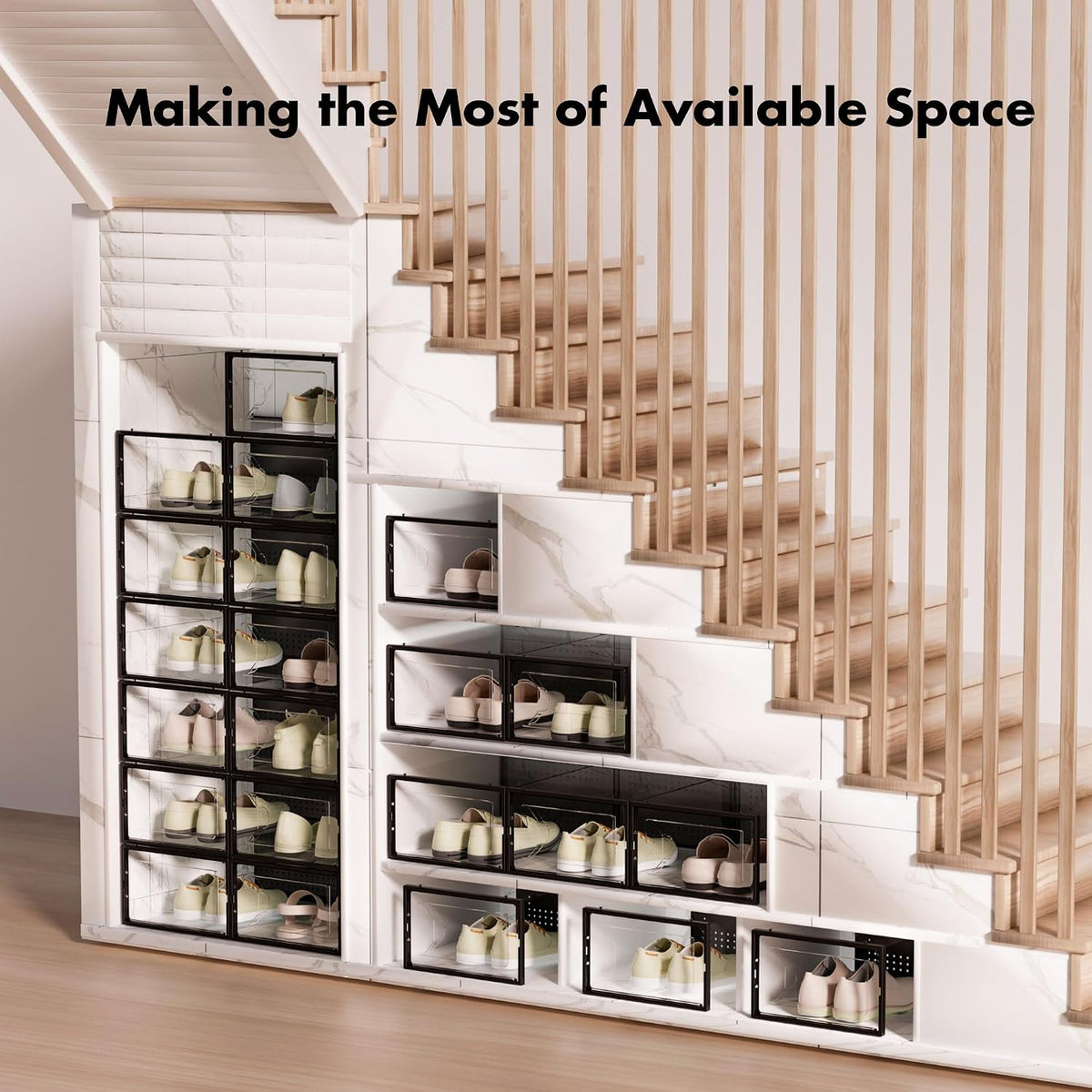 Foluck Stackable Shoe Containers 15 Pack – Design-Forward Entryway Storage in Four Colors