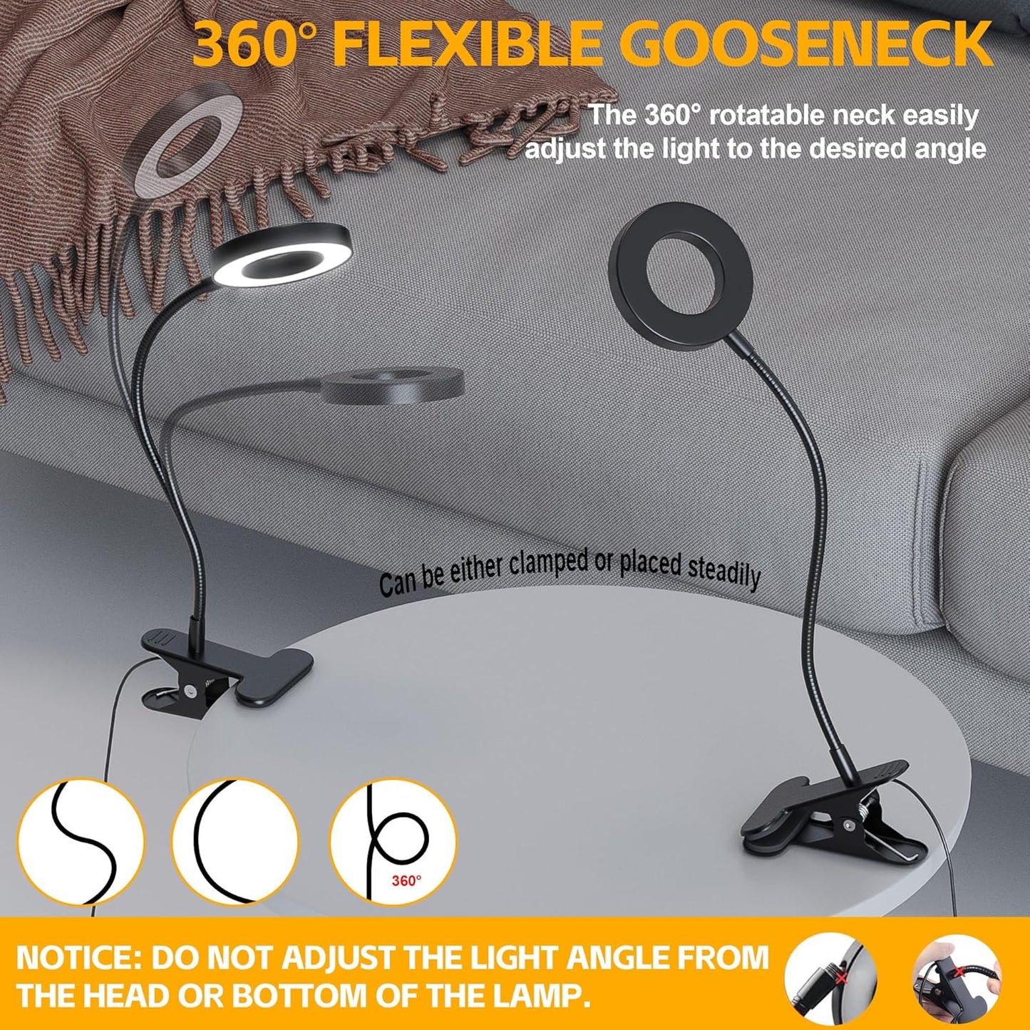 Foneso Clip-On LED Task Lamp for Home Office and Study – 30 Light Combinations, Tunable White for Focus, Memory Function Saves Your Setup