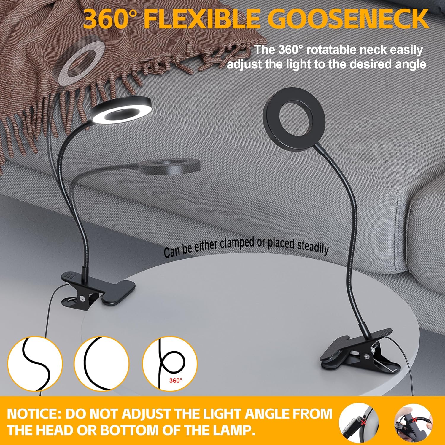 Foneso Clip-On LED Task Lamp for Home Office and Study – 30 Light Combinations, Tunable White for Focus, Memory Function Saves Your Setup