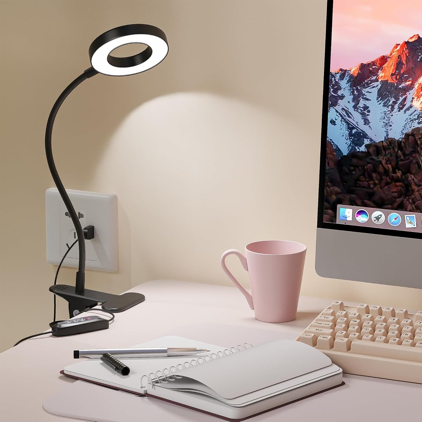 Foneso Clip-On LED Task Lamp for Home Office and Study – 30 Light Combinations, Tunable White for Focus, Memory Function Saves Your Setup