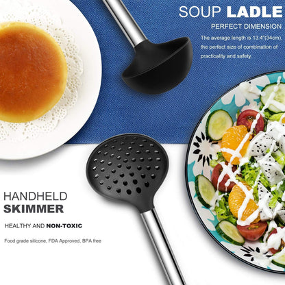 food-grade silicone heads that are heat-resistant and non-scratch on nonstick surfaces