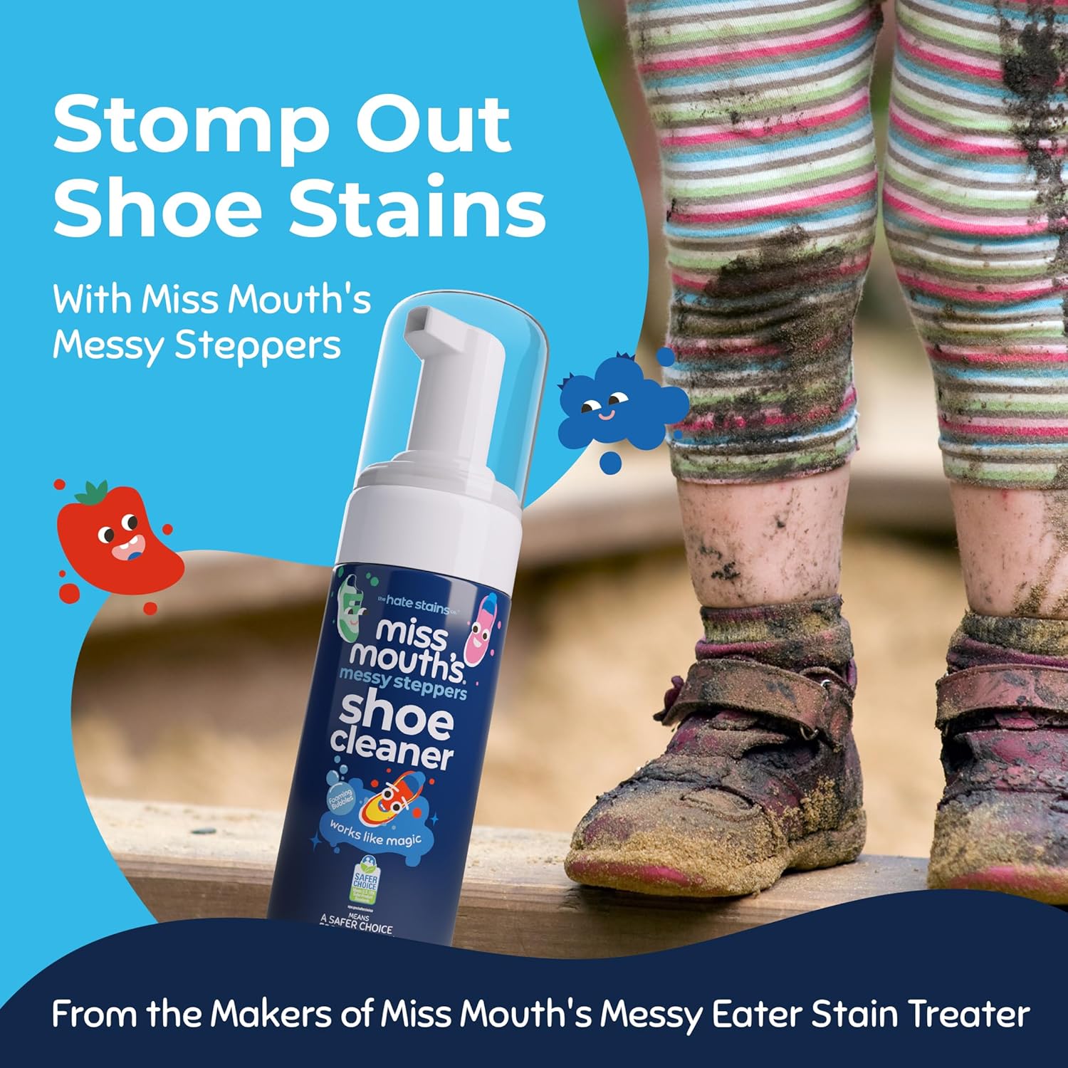 formulated to eliminate stains and maintain the fresh look of footwear specifically (not a generic cleaner)