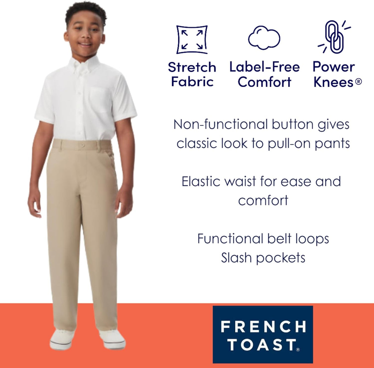 four colorways: navy, khaki, black, and heather gray to match school requirements