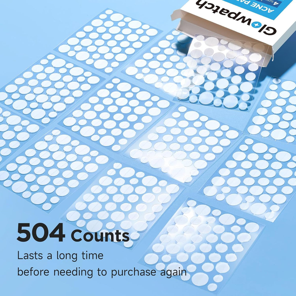 four patch sizes (small to large) on every perforated sheet for any pimple size