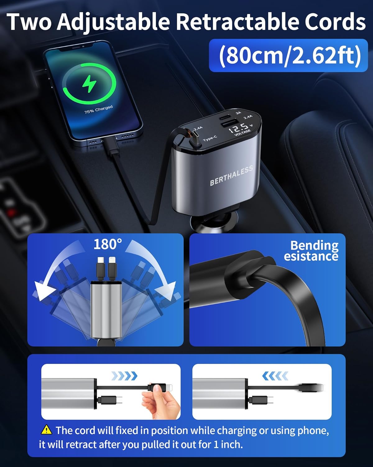four total charging outputs (2 retractable cables plus usb-a and usb-c ports)