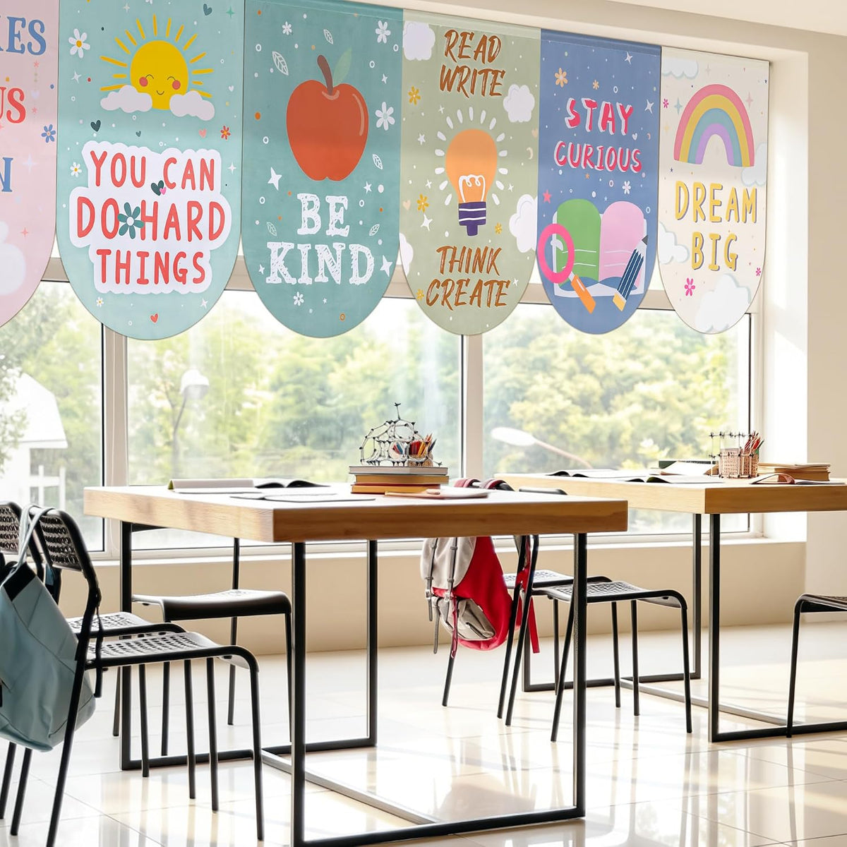 Fovths Boho Back to School Curtains 36" x 24" – 8-Piece Set for Kids' Reading Nooks, Playroom Windows, and Nursery Decor