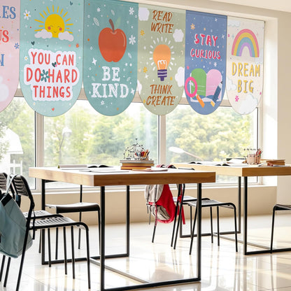 Fovths Boho Back to School Curtains 36" x 24" – 8-Piece Set for Kids' Reading Nooks, Playroom Windows, and Nursery Decor