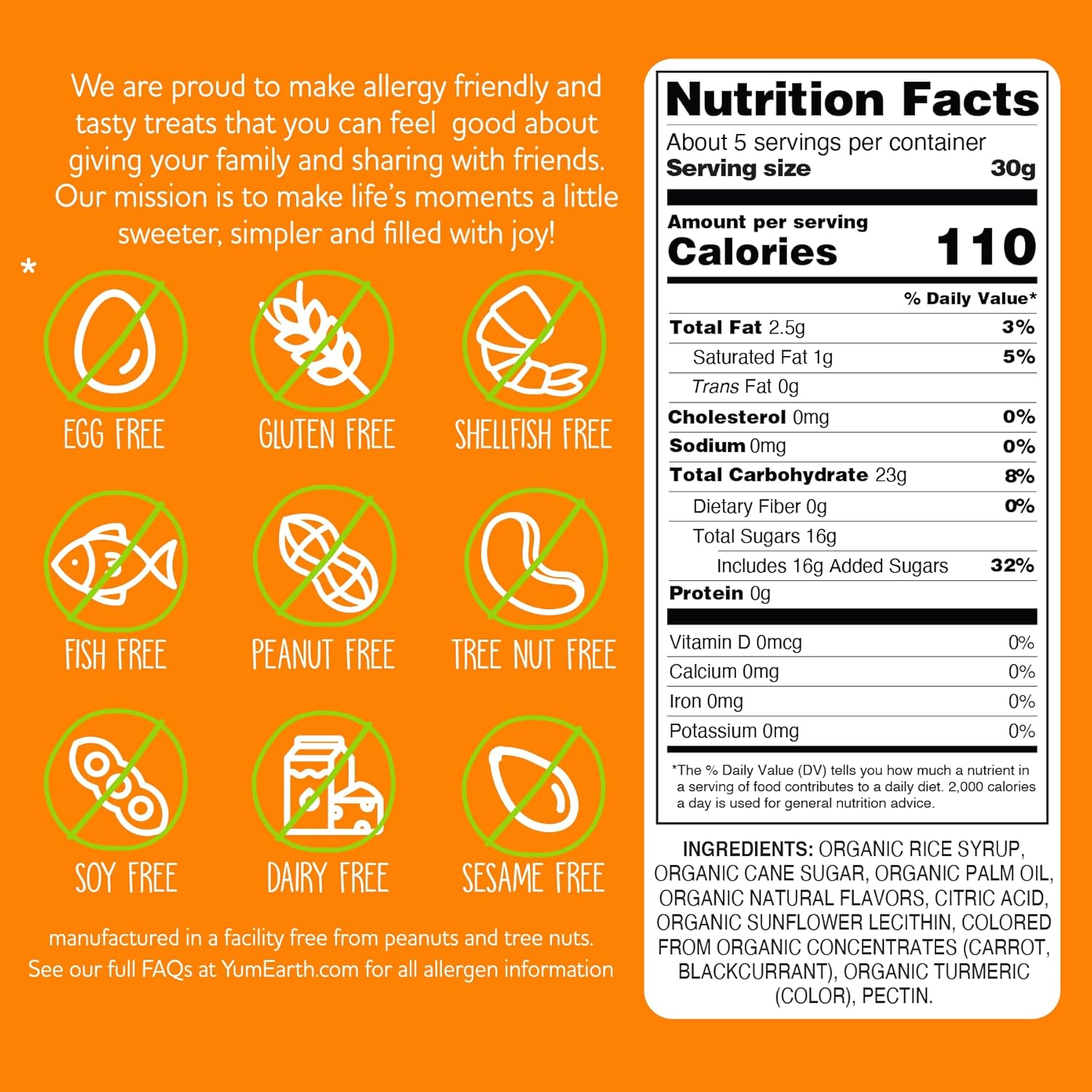 free from the top 9 common allergens (peanut, tree nut, dairy, egg, soy, wheat, fish, shellfish, sesame)