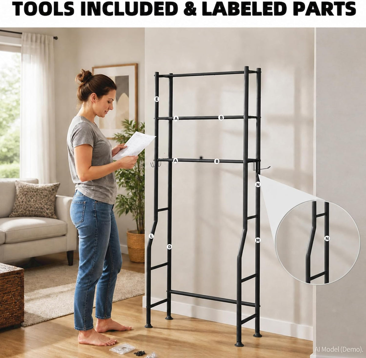 freestanding design requiring no wall mounting or drilling