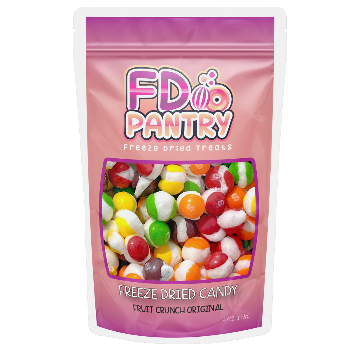 Freeze Dried Candy, Fruit Crunch Original, 4 oz, Assorted Strawberry, Orange, Lemon, Grape, Lime Flavors, Bag Pouch, Ideal Gift Snack