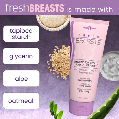 Fresh BREASTS Lotion to Powder Sweat Barrier - Travel Size Chafe Protection for Hiking, Spin Class, and Outdoor Yoga in Humid Climates