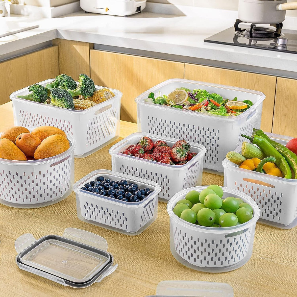 FreshFlow Fruit Storage Set – Mindful Meal Prep Containers for Clean Eating, Stackable