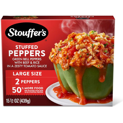 frozen green bell peppers stuffed with beef and enriched long-grain rice