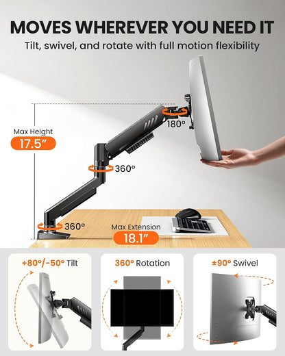 full motion range: +80°/-50° tilt, ±90° swivel, 360° rotation