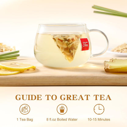FullChea Lemon Ginger Tea Bags – Clear-Headed Morning Alternative to Coffee for Home Office Focus
