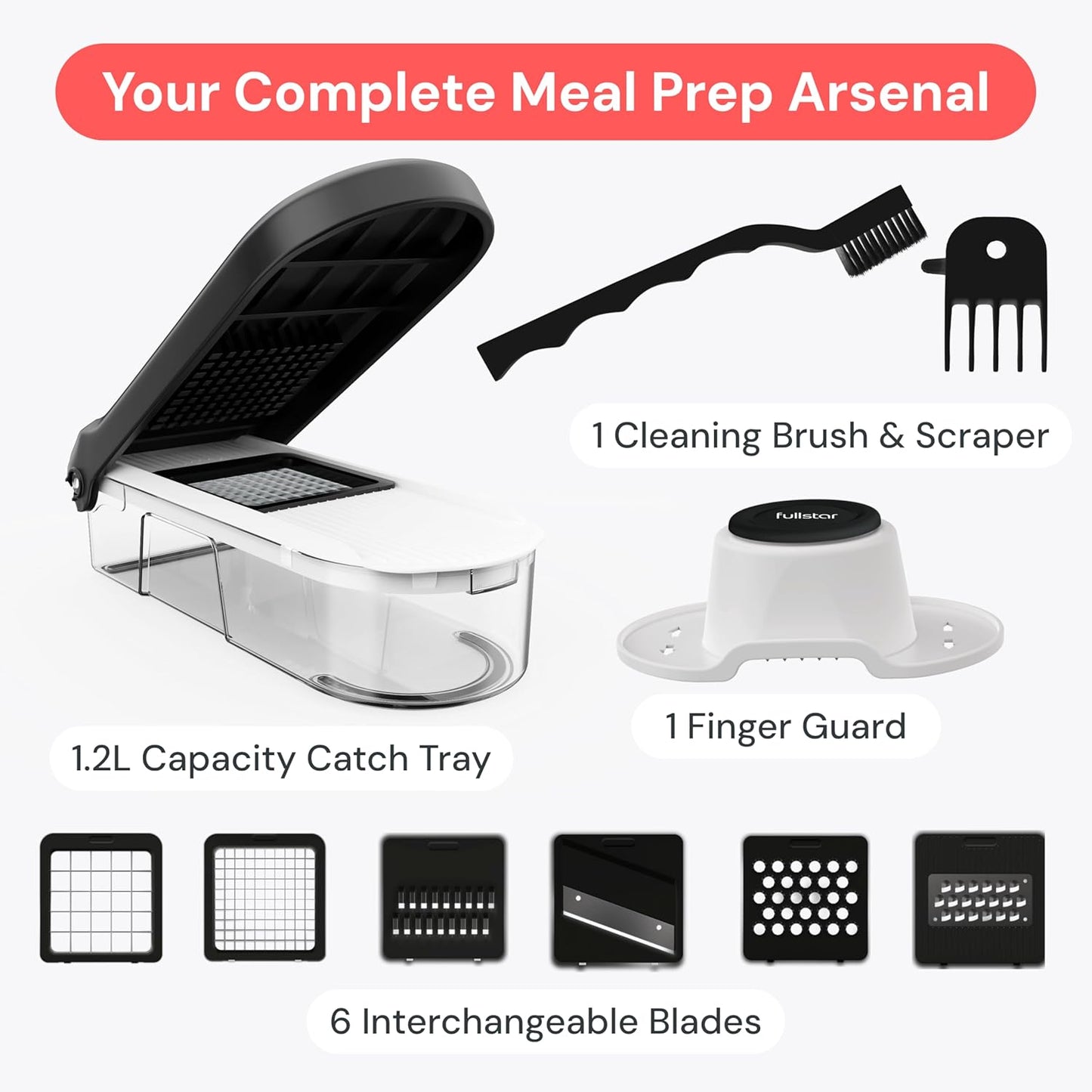 Fullstar Core Vegetable Chopper - Compact 10.8 Inch Footprint, Neutral White and Black Kitchen Staple